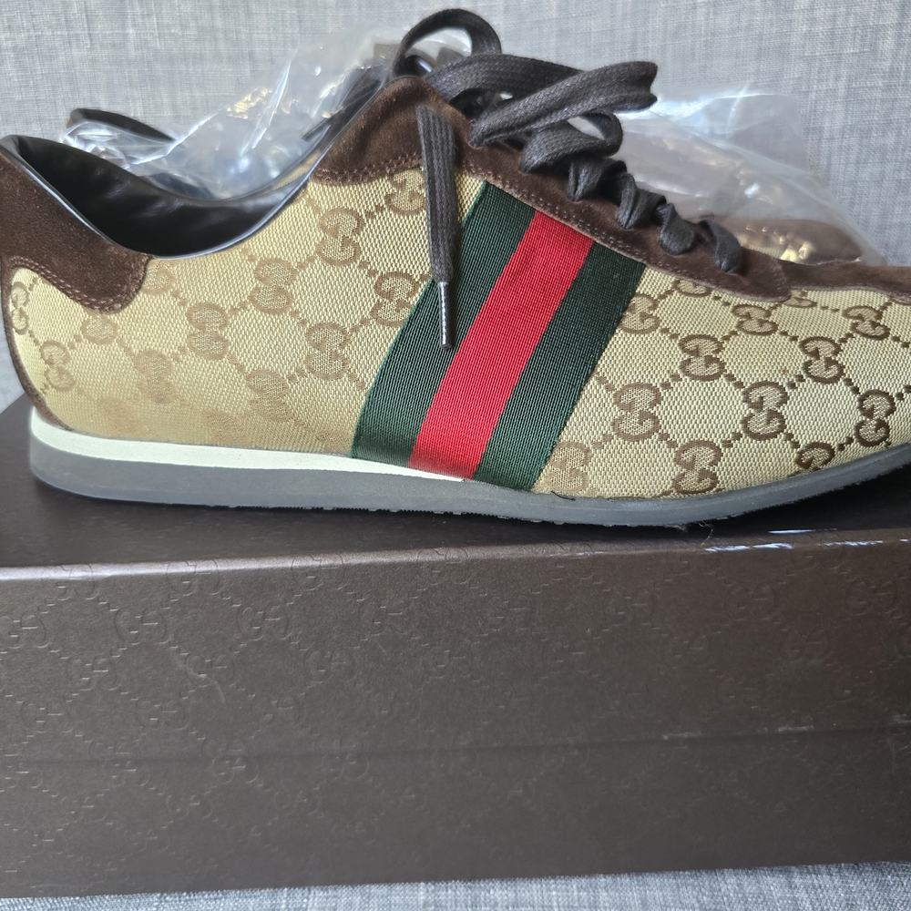 Gucci Brown and Green Sneakers with Iconic GG Monogram